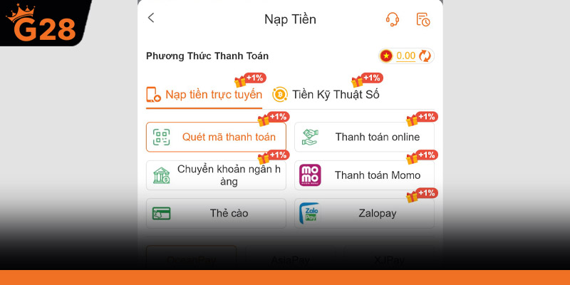 Thao tác bằng chuyển khoản trong vài giây